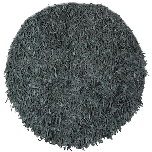 SAFAVIEH Leather Shag Grey 6 ft. x 6 ft. Round Solid Area Rug