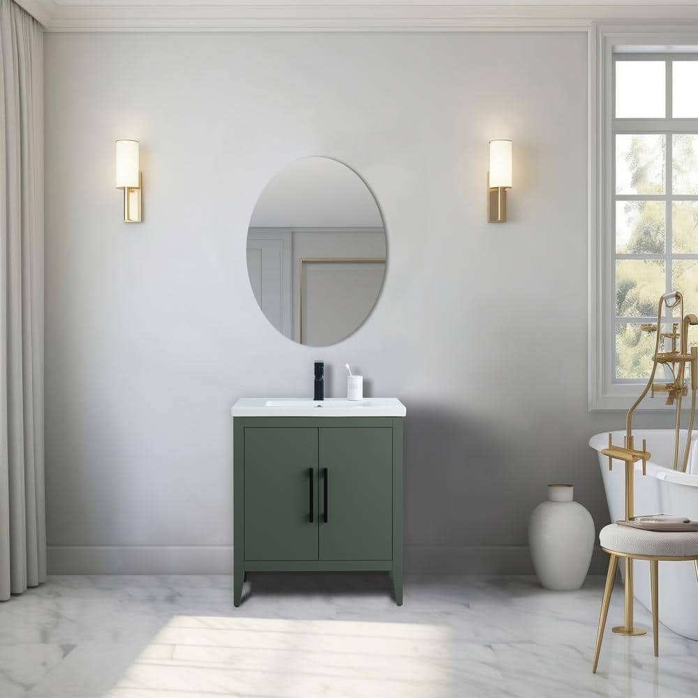 30" Vintage Green Single Sink Bathroom Vanity with Ceramic Top