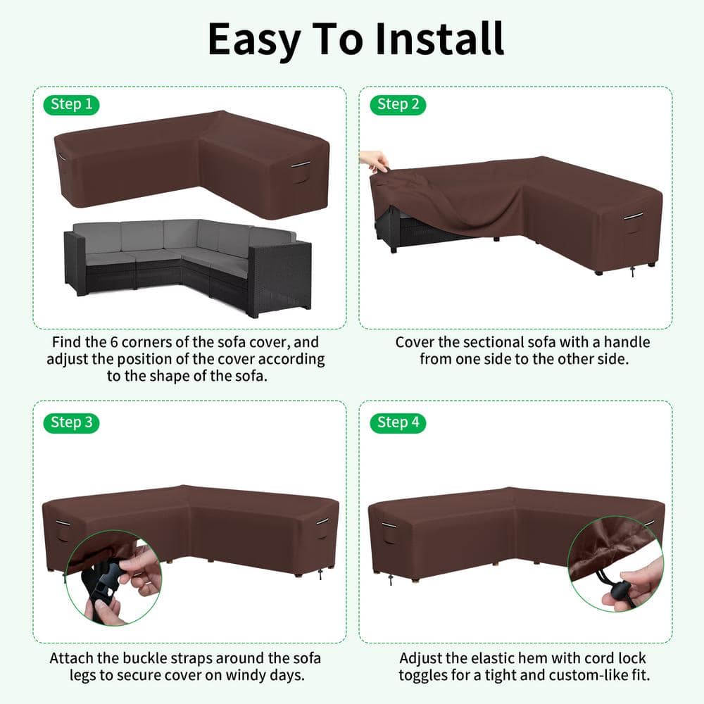 Heavy Duty Brown Waterproof L-Shaped Patio Sofa Cover