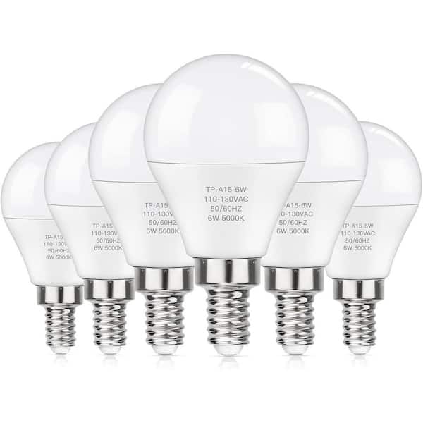 60W Equivalent A15 , E12 Base Daylight (5000K) Non-Dimmable Candelabra LED Bulbs 6W, 6-Pack