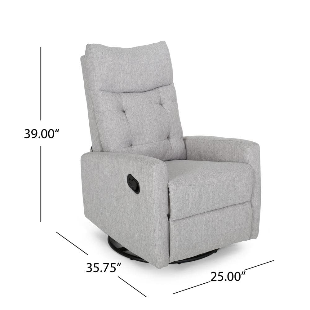 Handcrafted 25" Gray Fabric Swivel Recliner with Metal Base