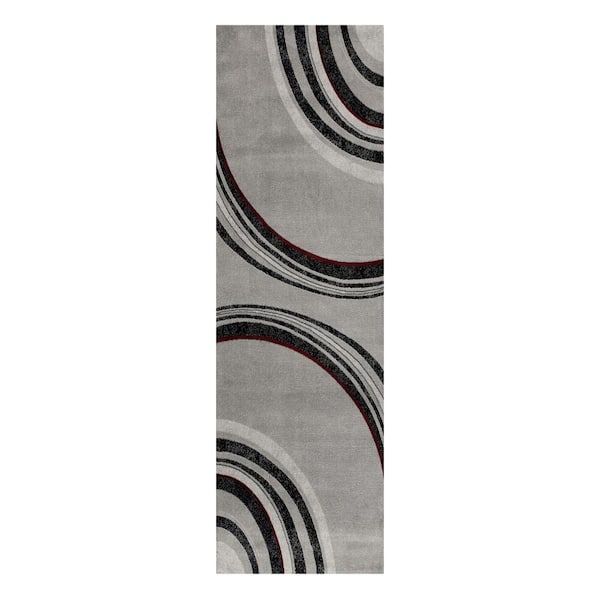 Gray and Black 2 ft. x 13 ft. Abstract Runner Rug