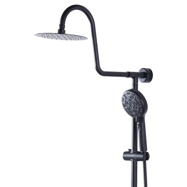 ALEASHA Rustic 7-Spray Round High Pressure Wall Bar Shower Kit with Handheld Shower Head in Matte Black