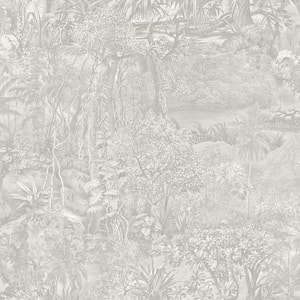 Countryside Grey Jungle Toile Vinyl Peel and Stick Wallpaper Roll (Covers 56 sq. ft.)