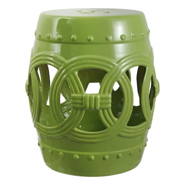 Lucky Coins 16" Chinese Ceramic Drum Garden Stool, Matte Green