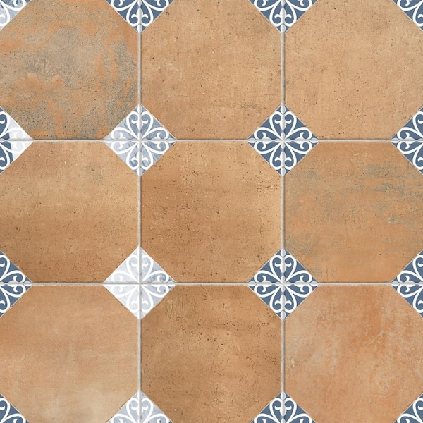 Merola Tile Degas Teja with Blue Deco 9 in. x 9 in. Porcelain