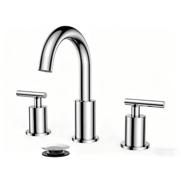 Chrome Bathroom Faucet 3 Hole, 8 Inch Bathroom Sink Faucet Widespread with 360° Swivel Spout