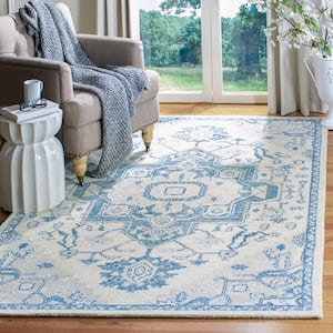 Micro-Loop Ivory/Blue 8 ft. x 10 ft. Floral Medallion Area Rug