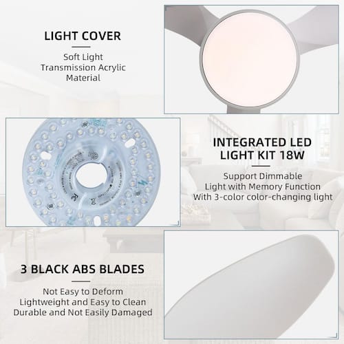 48 in. Indoor White Ceiling Fan with Light Kit Remote Control 3-Colors Adjustable and Reversible DC Motor Ceiling Fans