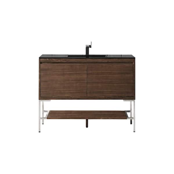 James Martin Vanities Milan 47.3 in. W x 18.1 in. D x 36 in. H Bathroom Vanity in Mid Century Walnut with Charcoal Black Composite Top