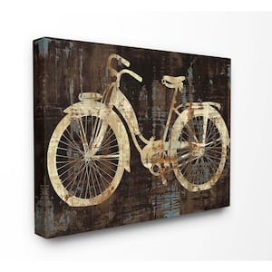 30 in. x 40 in. "Black Tan and Blue Distressed Bicycle Silhouette" by Artist Amanda Wade Canvas Wall Art