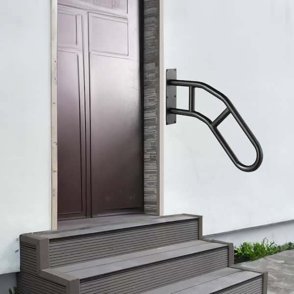 Wall Mount Handrails for Outdoor Steps, 18.9 in. H x 3.15 in. W, Black, Steel, Stair Railing Kit, Stair Handrails