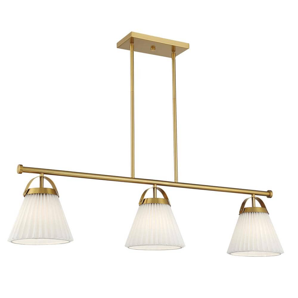 8 in. W x 10in. H 3-Light Natural Brass Scandinavian Linear Chandelier with White Knife Pleated Fabric Shades price history on PriceWatchPro