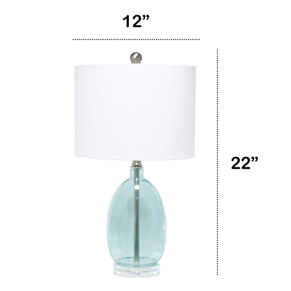 Clear Blue Glass Nightstand Lamp with White Barrel Shade