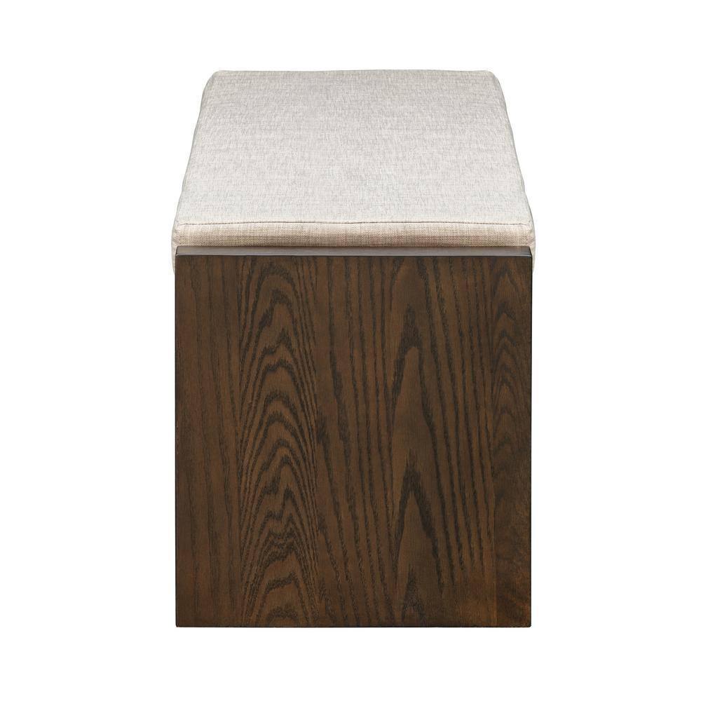 Taupe and Greige Upholstered Dark Wood Storage Bench
