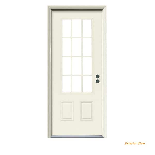 JELD-WEN 32 in. x 80 in. 12 Lite Primed Steel Prehung Left-Hand