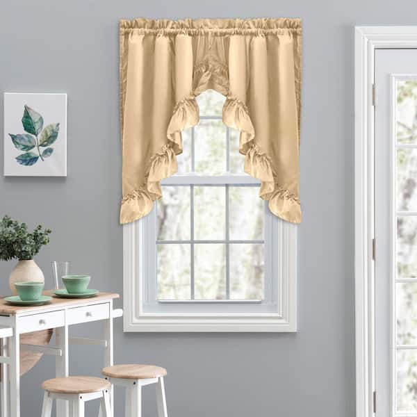 Ellis Curtain Stacey 38 in. L Polyester/Cotton Swag Valance Pair in Almond