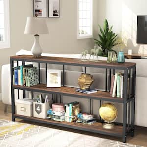 Catalin 70.9 in. Wood Vintage Brown Sofa Table, Industrial 3-Tiers Console Narrow Long Sofa Table with Storage Shelves