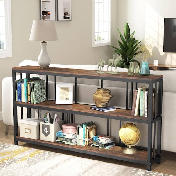 Tribesigns Catalin 70.9 in. Wood Vintage Brown Sofa Table, Industrial 3-Tiers Console Narrow Long Sofa Table with Storage Shelves