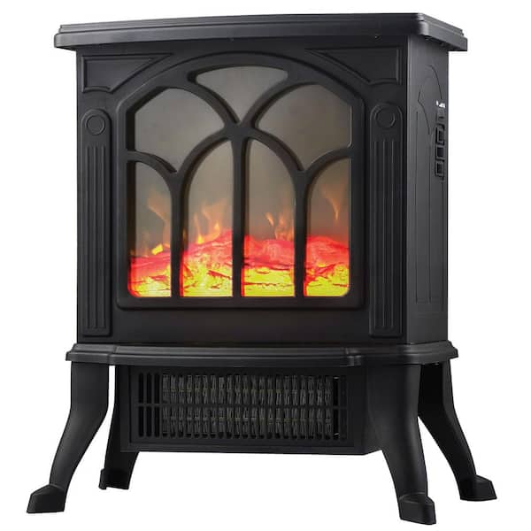 The Sanford 1,500-Watt Max Black Freestanding Electric Stove Space Heater with Real Flame Look ES4195