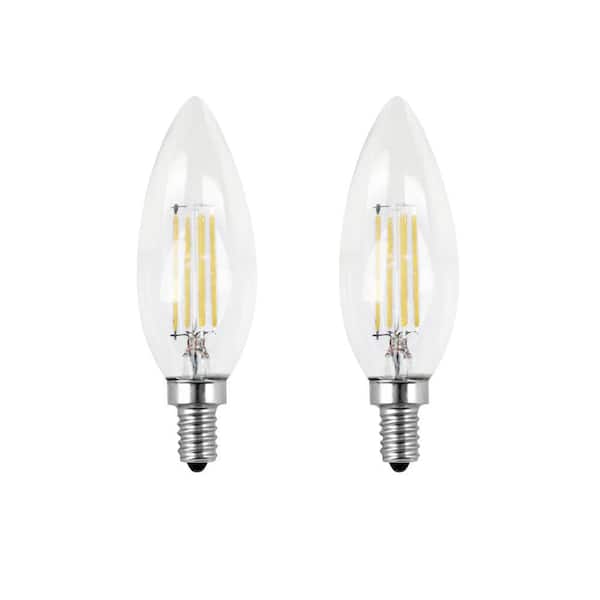40-Watt Equivalent B10 E12 Candelabra Dimmable Filament CEC Clear Glass Chandelier LED Light Bulb, Daylight (2-Pack)