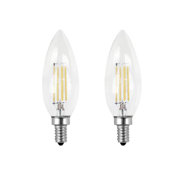 Feit Electric 40-Watt Equivalent B10 E12 Candelabra Dimmable Filament CEC Clear Glass Chandelier LED Light Bulb, Daylight (2-Pack)