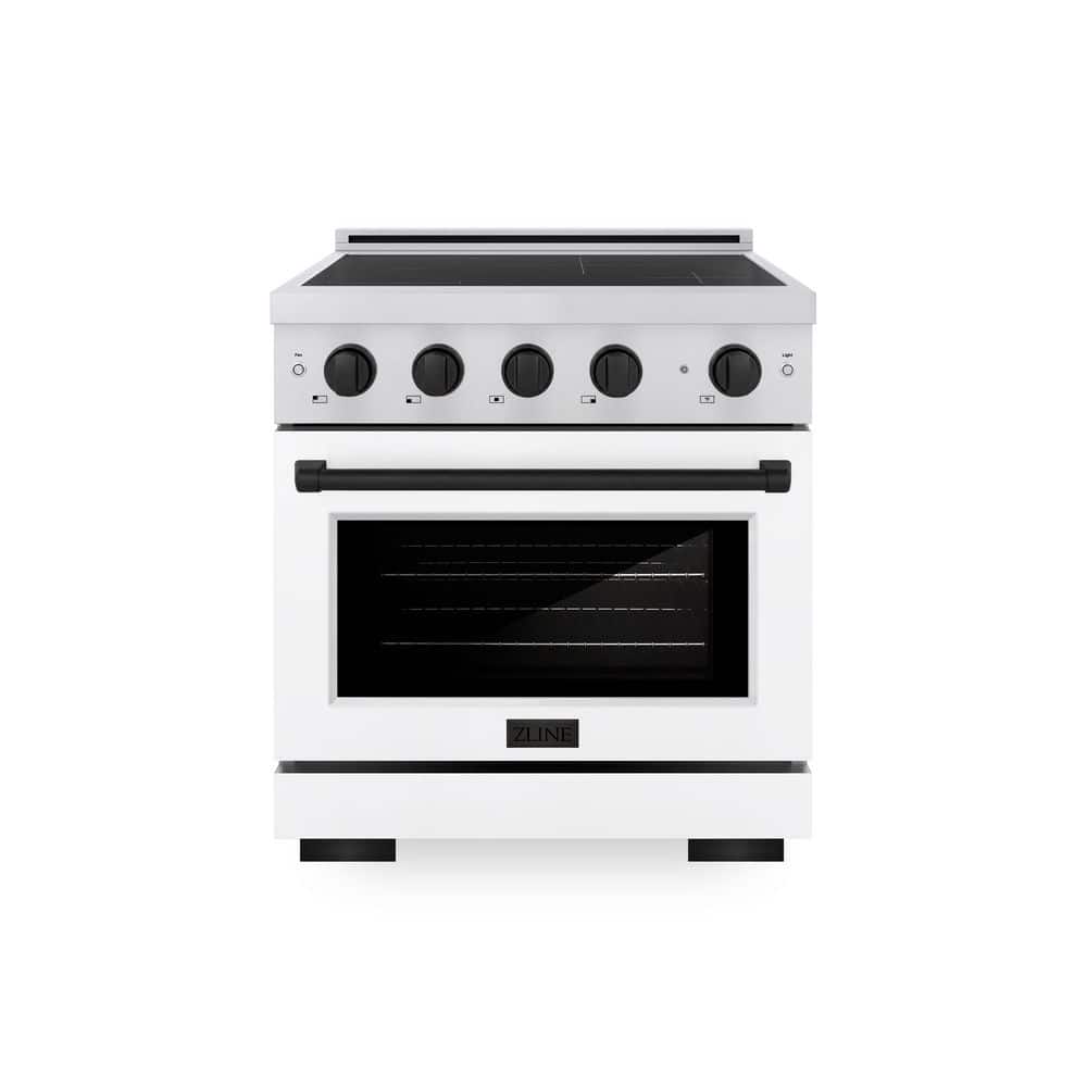 ZLINE Kitchen and Bath Autograph 30 in. 4.2 cu. ft. Induction Range with 4 Element Cooktop in Stainless with White Matte and Matte Black Accent