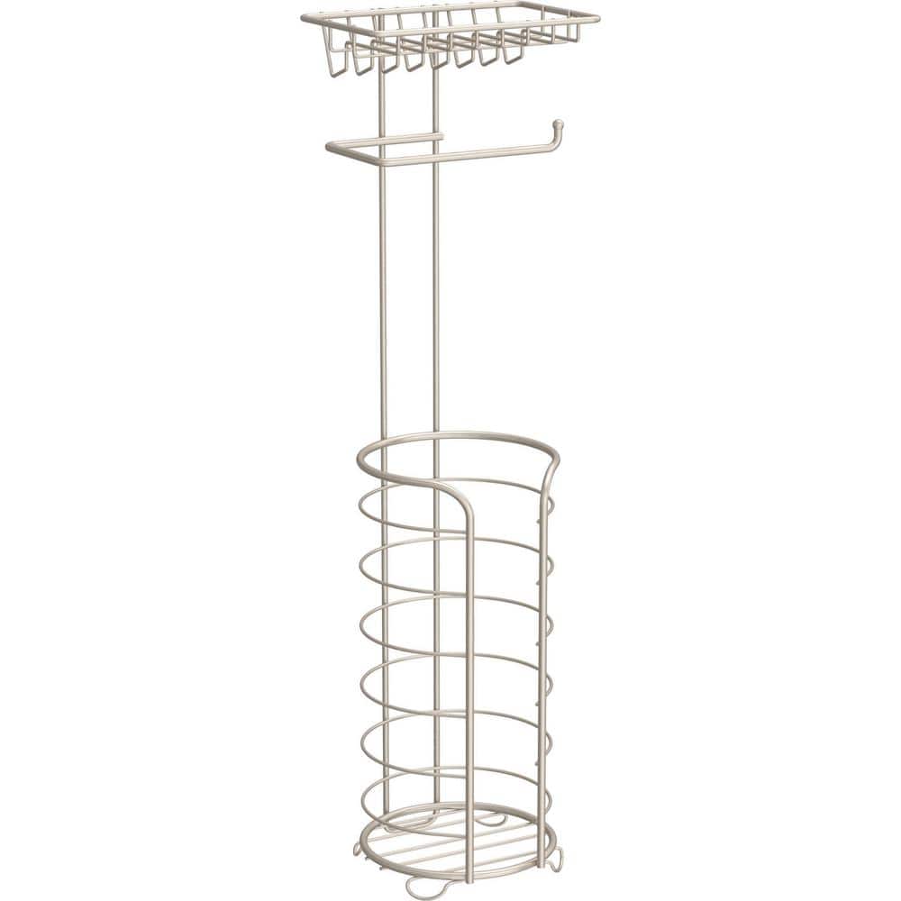 Free Standing Toilet Paper Holder with Storage in Satin Nickel