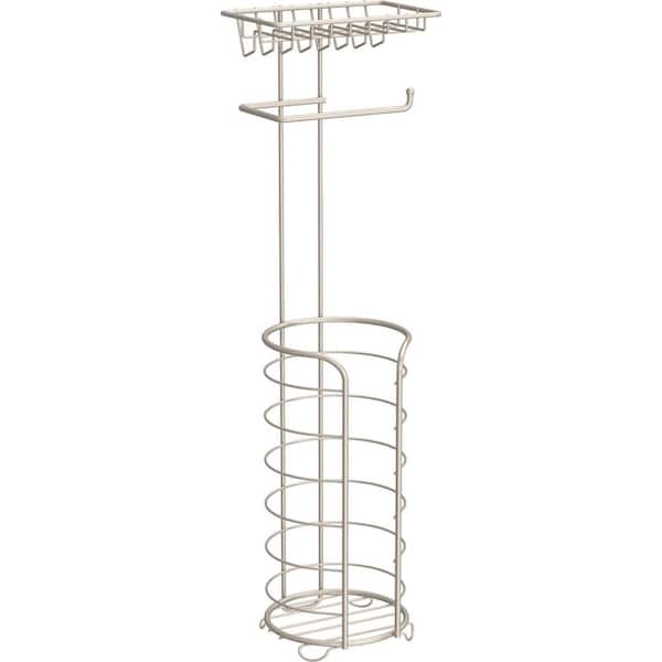 Free Standing Toilet Paper Holder with Storage in Satin Nickel