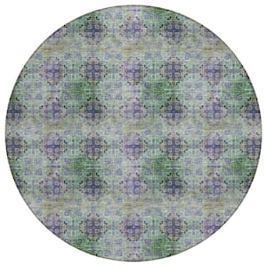 Chantille ACN557 Purple 8 ft. x 8 ft. Round Machine Washable Indoor/Outdoor Geometric Area Rug