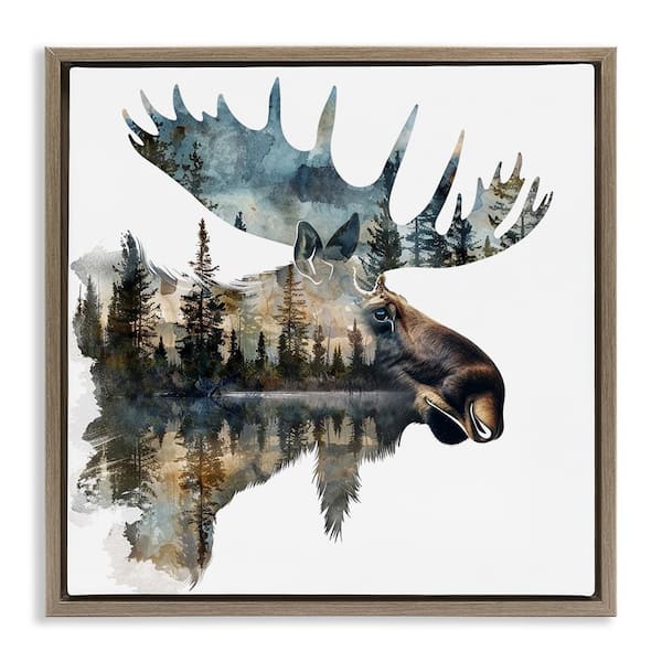 Stupell Industries Moose Head Silhouette by LSR Design Studio Brown Floater Frame Animal Graphic Art Print 18 in. x 18 in.