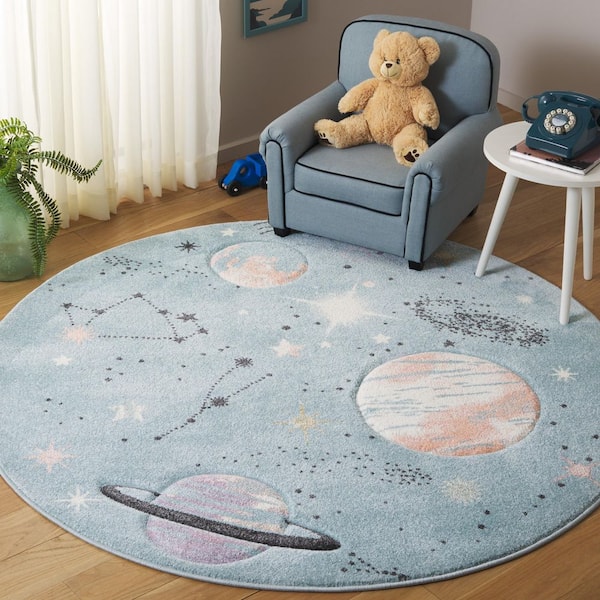 Carousel Kids 5 ft. x 5 ft. Teal/Orange Galaxy Round Area Rug
