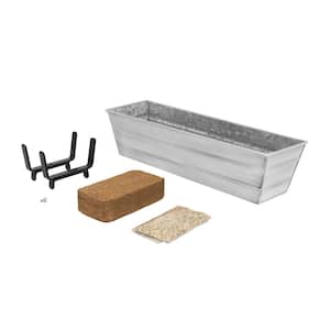 22 in. W Small Cape Cod White Galvanized Steel/Wrought Iron Bloom Box Garden Growing Kit w/Brackets for 2 x 4 Railings