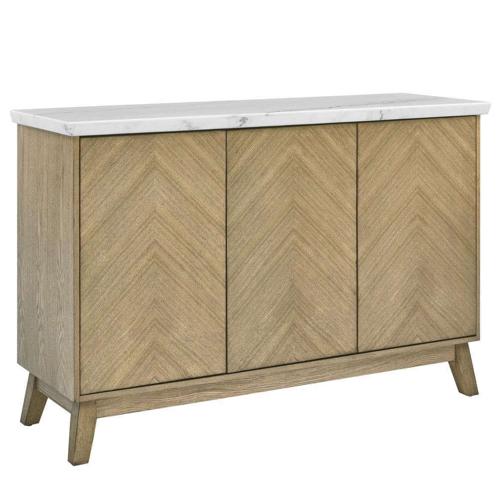 Vida Blonde Chevron Sideboard with Genuine Marble Top