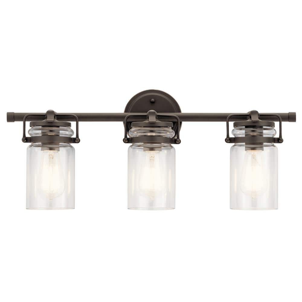 Brinley Vintage Olde Bronze 3-Light Vanity with Clear Glass