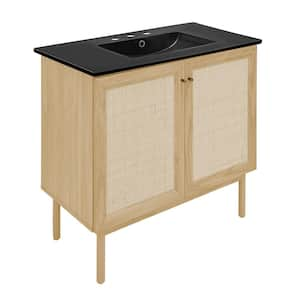 Classe 36 in. W  Natual Oak Bathroom Vanity in Black with 3-Hole Ceramic Sink Top