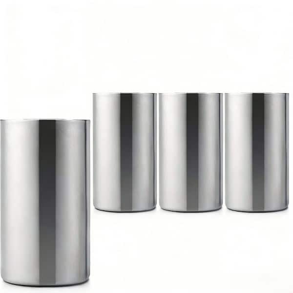 4-Piece Stainless Steel Double Wall Wine Chiller Bucket Set, Silver Insulated Champagne Beer Cooler for Kitchen