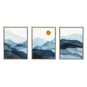 Blue Mountain Range by Amy Lighthall Framed Abstract Canvas Wall Art Print 24.00 in. x 18.00 in. (Set of 3)