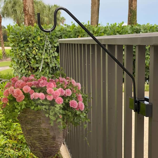 15 lb. Black Metal Outdoor Deck Hook Kit with Adjustable Clamp for Hanging Planters, Bird Feeders and Wind Chimes