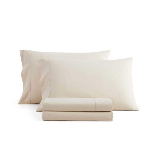 The Skylands Collection 4-Piece Alder Beige Percale Cotton King Sheet Set