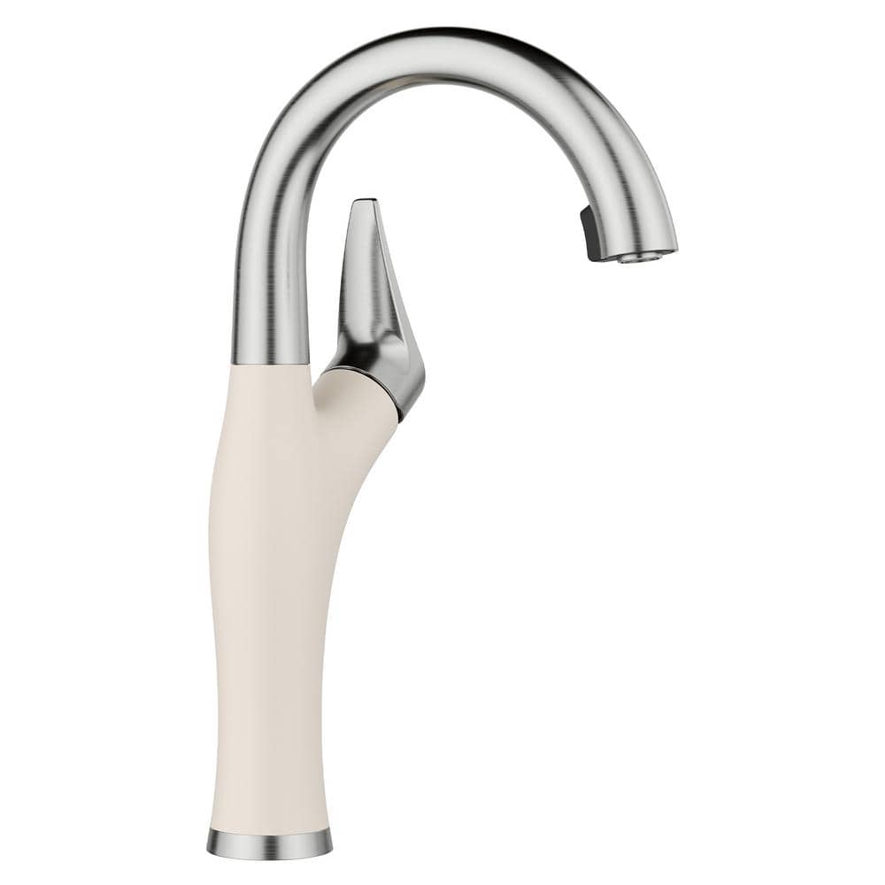 ARTONA Single Handle Gooseneck Bar Faucet with Pull-Down Sprayer in Soft Wh