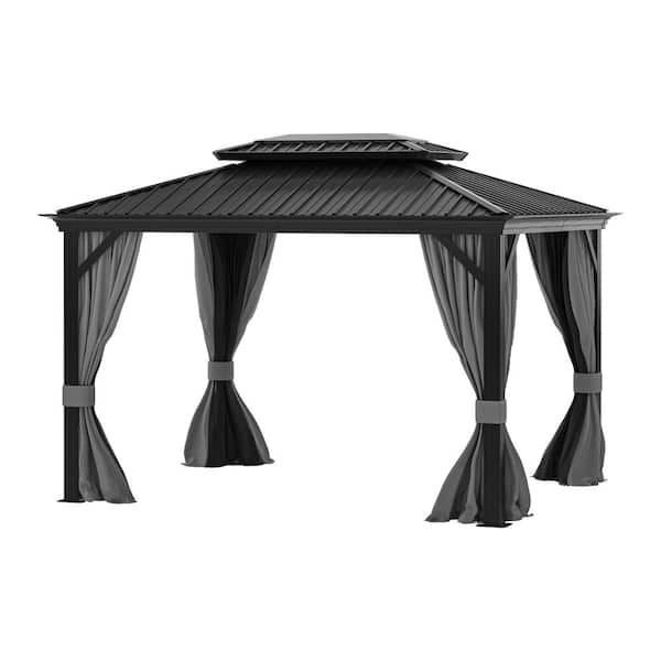 Jinseed 10 ft. x 12 ft. Aluminum Gray Hardtop Gazebo with, Double ...