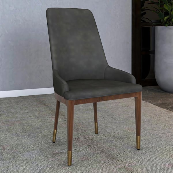 Leisuremod Leather Dining Chair with Brown Rubberwood Legs Accent Kitchen Room Side Chairs Viva Series in Mocha Brown