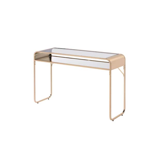 Furniture of America Mindry 46 in. Gold Rectangular Glass Top Console Table