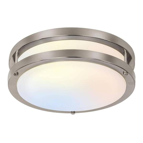 13 in. 22 Watt Brushed Nickel Integrated LED Flush Mount with White Shade Dimmable Lighting for Hallway and Kitchen