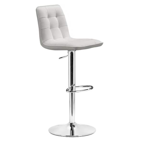 ZUO Oxygen Adjustable Height White Cushioned Bar Stool