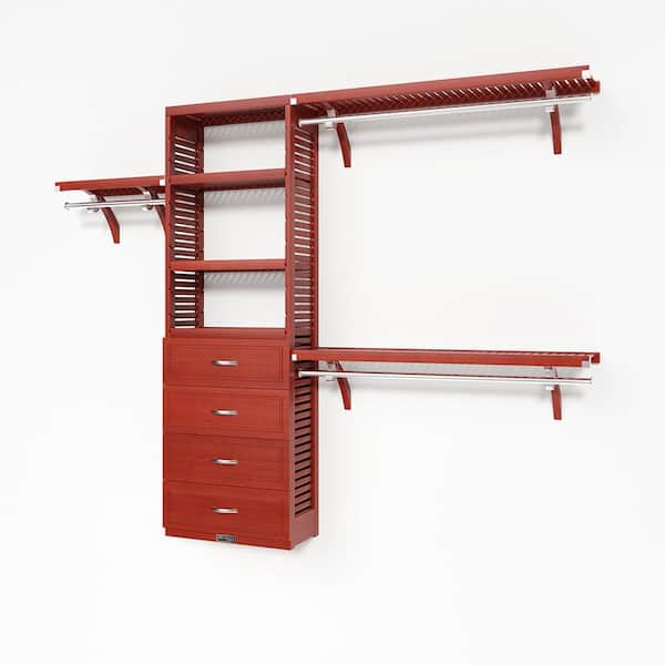 John Louis Home 72 in. W - 120 in. W Red Mahogany Reach in with 4 Drawers 12 in. Shelf Wood Closet System