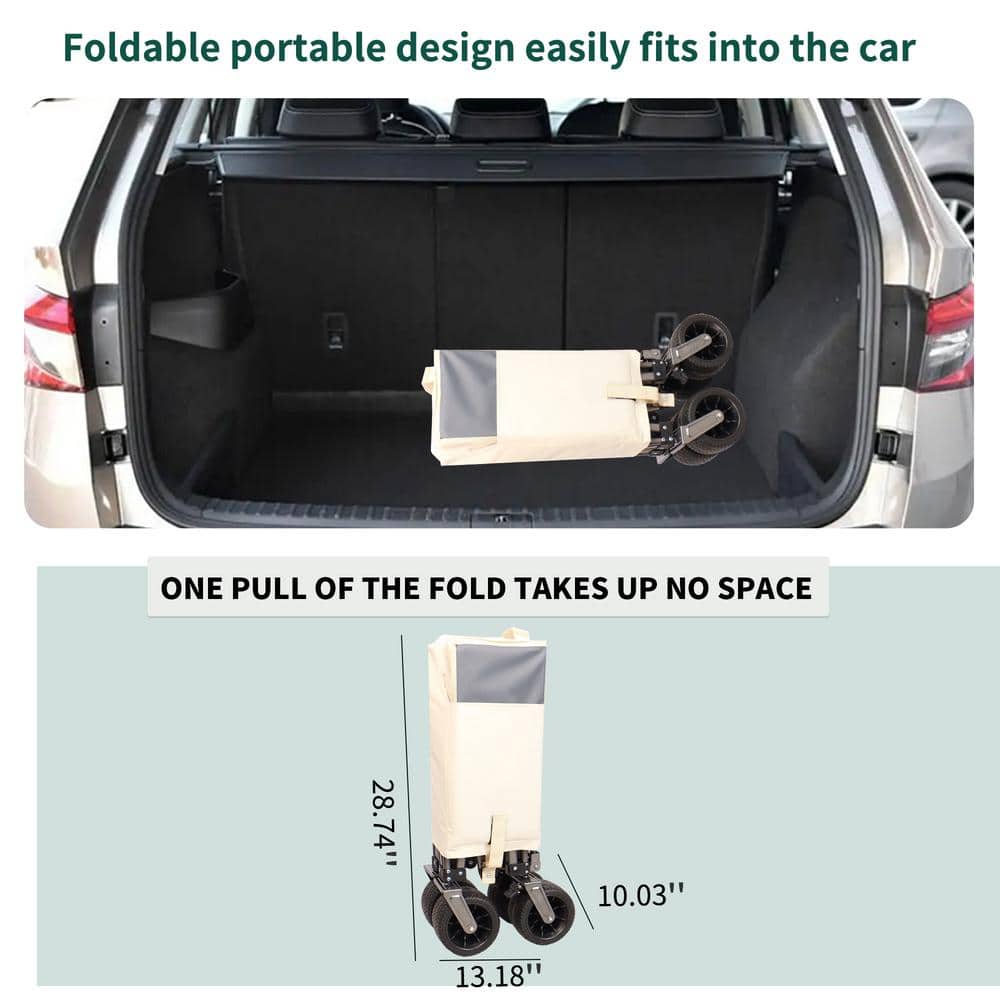 White Steel Heavy Duty Folding Utility Wagon with Adjustable Handle