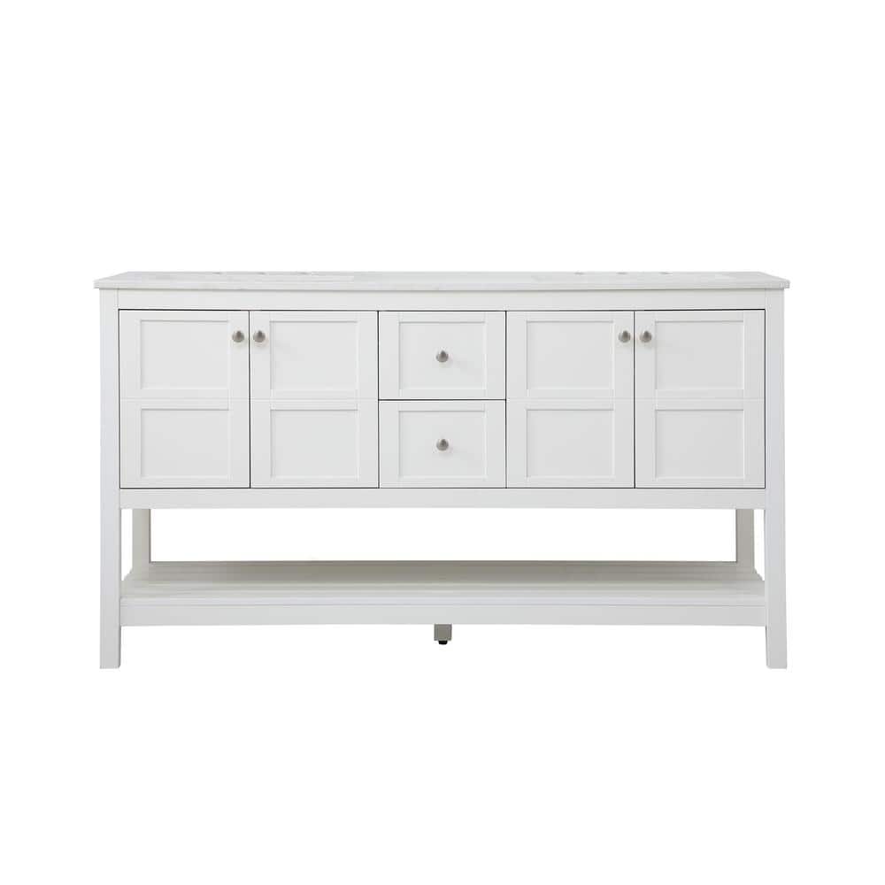 Simply Living 60 in. Single Bathroom Vanity in White with Quartz Vanity Top