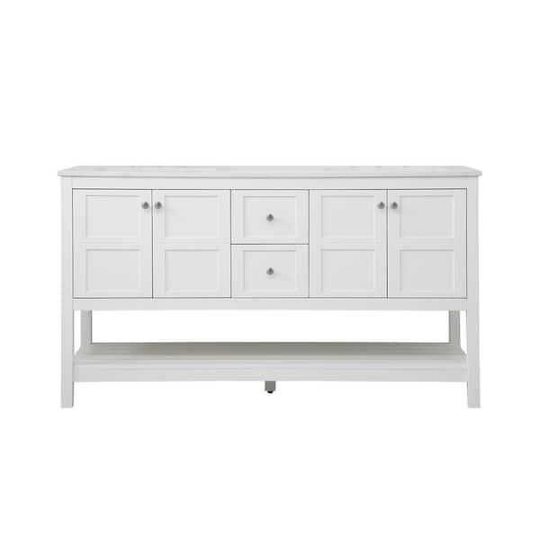 Unbranded Simply Living 60 in. Single Bathroom Vanity in White with Quartz Vanity Top in Calacatta White